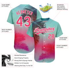 Load image into Gallery viewer, Custom Aqua Neon Pink-White 3D Pattern Design Hawaii Palm Leaves Authentic Baseball Jersey
