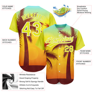 Custom Gold Neon Yellow-White 3D Pattern Design Hawaii Palm Trees Authentic Baseball Jersey