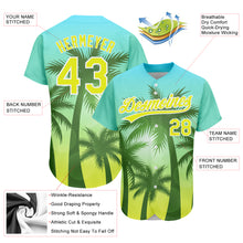 Load image into Gallery viewer, Custom Light Blue Neon Yellow-White 3D Pattern Design Hawaii Palm Trees Authentic Baseball Jersey
