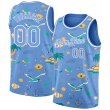 Load image into Gallery viewer, Custom Light Blue White 3D Pattern Hawaii Beach Palm Trees Authentic Basketball Jersey
