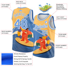 Load image into Gallery viewer, Custom Gold Light Blue-White 3D Pattern Summer Beach Surfing Authentic Basketball Jersey
