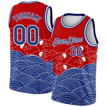 Custom Red Royal-White 3D Pattern Design Jellyfish Authentic Basketball Jersey