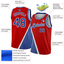 Load image into Gallery viewer, Custom Red Royal-White Triangle Pinstripes Authentic City Edition Basketball Jersey
