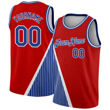 Load image into Gallery viewer, Custom Red Royal-White Triangle Pinstripes Authentic City Edition Basketball Jersey
