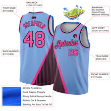 Load image into Gallery viewer, Custom Light Blue Pink-Black Triangle Pinstripes Authentic City Edition Basketball Jersey
