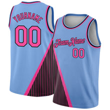 Load image into Gallery viewer, Custom Light Blue Pink-Black Triangle Pinstripes Authentic City Edition Basketball Jersey
