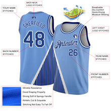 Load image into Gallery viewer, Custom Light Blue Royal-White Triangle Pinstripes Authentic City Edition Basketball Jersey
