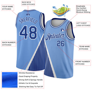 Custom Light Blue Royal-White Triangle Pinstripes Authentic City Edition Basketball Jersey