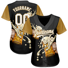 Load image into Gallery viewer, Custom Black White-Old Gold 3D Pattern Design Beer Festival Authentic Baseball Jersey
