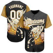 Load image into Gallery viewer, Custom Black White-Old Gold 3D Pattern Design Beer Festival Authentic Baseball Jersey
