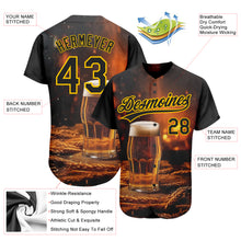 Load image into Gallery viewer, Custom Black Yellow 3D Pattern Design International Beer Day Authentic Baseball Jersey
