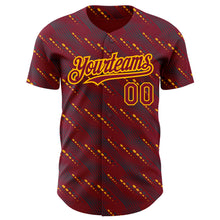 Load image into Gallery viewer, Custom Crimson Gold 3D Pattern Design Slant Lines Authentic Baseball Jersey
