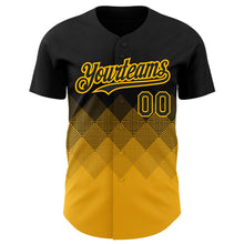 Load image into Gallery viewer, Custom Black Gold 3D Pattern Design Gradient Square Shapes Authentic Baseball Jersey
