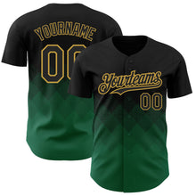 Load image into Gallery viewer, Custom Black Kelly Green-Old Gold 3D Pattern Design Gradient Square Shapes Authentic Baseball Jersey
