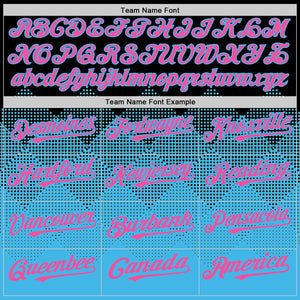 Custom Black Pink-Sky Blue 3D Pattern Design Gradient Square Shapes Authentic Baseball Jersey