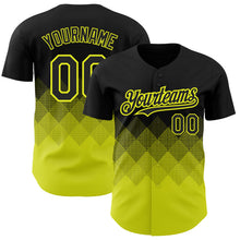 Load image into Gallery viewer, Custom Black Neon Yellow 3D Pattern Design Gradient Square Shapes Authentic Baseball Jersey
