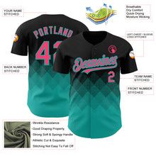 Load image into Gallery viewer, Custom Black Neon Pink-Aqua 3D Pattern Design Gradient Square Shapes Authentic Baseball Jersey
