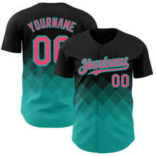 Load image into Gallery viewer, Custom Black Neon Pink-Aqua 3D Pattern Design Gradient Square Shapes Authentic Baseball Jersey
