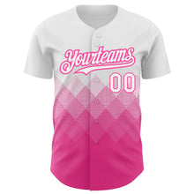 Load image into Gallery viewer, Custom White Pink 3D Pattern Design Gradient Square Shapes Authentic Baseball Jersey
