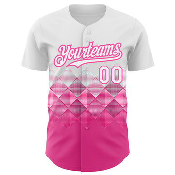 Custom White Pink 3D Pattern Design Gradient Square Shapes Authentic Baseball Jersey