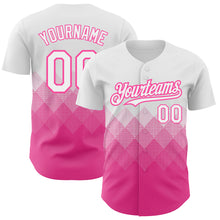 Load image into Gallery viewer, Custom White Pink 3D Pattern Design Gradient Square Shapes Authentic Baseball Jersey
