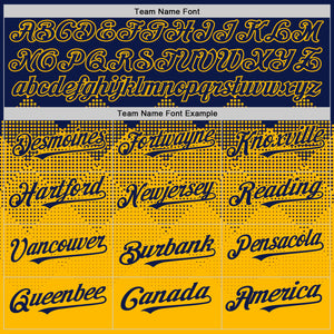 Custom Navy Gold 3D Pattern Design Gradient Square Shapes Authentic Baseball Jersey