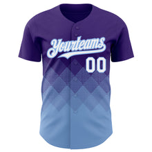 Load image into Gallery viewer, Custom Purple White-Light Blue 3D Pattern Design Gradient Square Shapes Authentic Baseball Jersey
