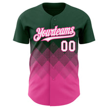 Load image into Gallery viewer, Custom Green White-Pink 3D Pattern Design Gradient Square Shapes Authentic Baseball Jersey
