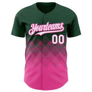 Custom Green White-Pink 3D Pattern Design Gradient Square Shapes Authentic Baseball Jersey