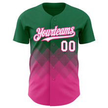 Load image into Gallery viewer, Custom Kelly Green White-Pink 3D Pattern Design Gradient Square Shapes Authentic Baseball Jersey
