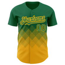 Load image into Gallery viewer, Custom Kelly Green Gold 3D Pattern Design Gradient Square Shapes Authentic Baseball Jersey

