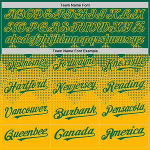 Custom Kelly Green Gold 3D Pattern Design Gradient Square Shapes Authentic Baseball Jersey