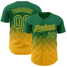 Load image into Gallery viewer, Custom Kelly Green Gold 3D Pattern Design Gradient Square Shapes Authentic Baseball Jersey
