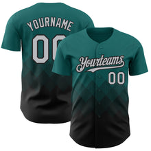 Load image into Gallery viewer, Custom Teal Gray-Black 3D Pattern Design Gradient Square Shapes Authentic Baseball Jersey
