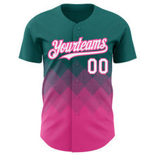 Load image into Gallery viewer, Custom Teal White-Pink 3D Pattern Design Gradient Square Shapes Authentic Baseball Jersey
