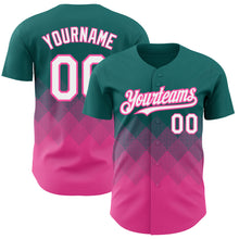 Load image into Gallery viewer, Custom Teal White-Pink 3D Pattern Design Gradient Square Shapes Authentic Baseball Jersey
