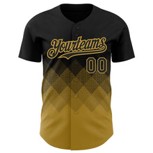Load image into Gallery viewer, Custom Black Old Gold 3D Pattern Design Gradient Square Shapes Authentic Baseball Jersey
