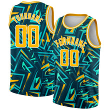 Load image into Gallery viewer, Custom Green Gold-White 3D Pattern Design Abstract Grunge Art Authentic Basketball Jersey
