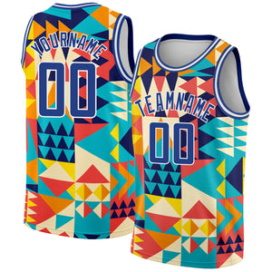 Custom Aqua Royal-White 3D Pattern Design Geometric Shapes Authentic Basketball Jersey