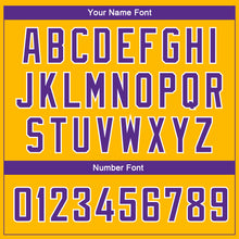 Load image into Gallery viewer, Custom Gold Purple-White Side Panel Abstract Lines Authentic City Edition Basketball Jersey

