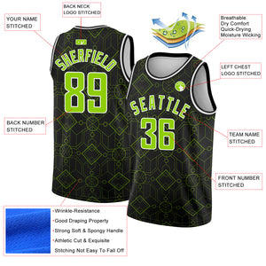 Custom Black Neon Green-White Geometric Shapes Authentic City Edition Basketball Jersey