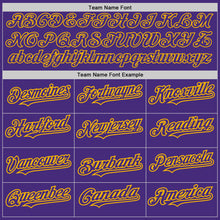 Load image into Gallery viewer, Custom Purple Gold 3D Pattern Design Abstract Splatter Grunge Art Authentic Baseball Jersey
