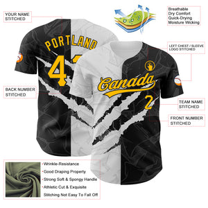 Custom Graffiti Pattern Gold-Black 3D Scratch Authentic Baseball Jersey