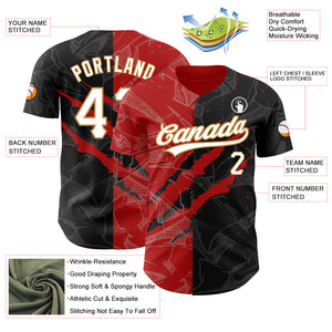 Custom Graffiti Pattern Black Red-Old Gold 3D Scratch Authentic Baseball Jersey