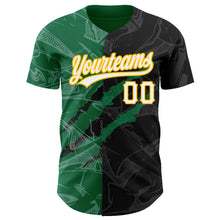 Load image into Gallery viewer, Custom Graffiti Pattern Black Kelly Green-Gold 3D Scratch Authentic Baseball Jersey
