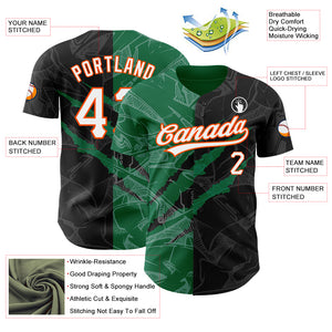 Custom Graffiti Pattern Black Kelly Green-Orange 3D Scratch Authentic Baseball Jersey