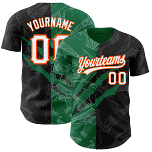 Custom Graffiti Pattern Black Kelly Green-Orange 3D Scratch Authentic Baseball Jersey