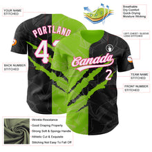 Load image into Gallery viewer, Custom Graffiti Pattern Black Neon Green-Pink 3D Scratch Authentic Baseball Jersey
