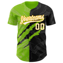 Load image into Gallery viewer, Custom Graffiti Pattern Black Neon Green-Gold 3D Scratch Authentic Baseball Jersey
