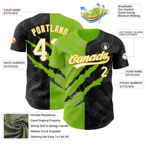 Custom Graffiti Pattern Black Neon Green-Gold 3D Scratch Authentic Baseball Jersey